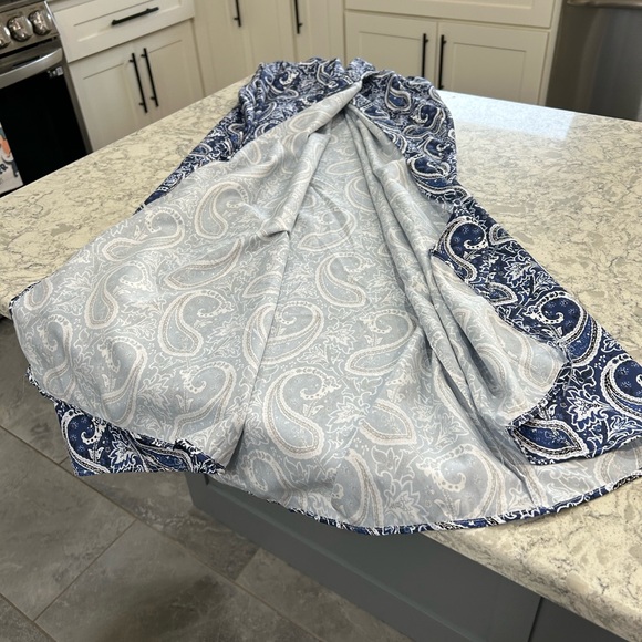 Blue Paisley Maxi Dress with Brown Belt. Wrap skirt. - Picture 3 of 5